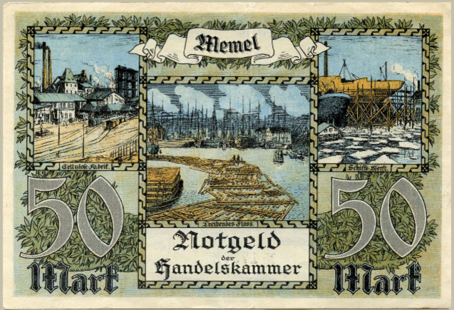 Klaipėdos laikinieji banknotai. 1922 m.  Išleido prekybos rūmai, spausdinta Miunchene